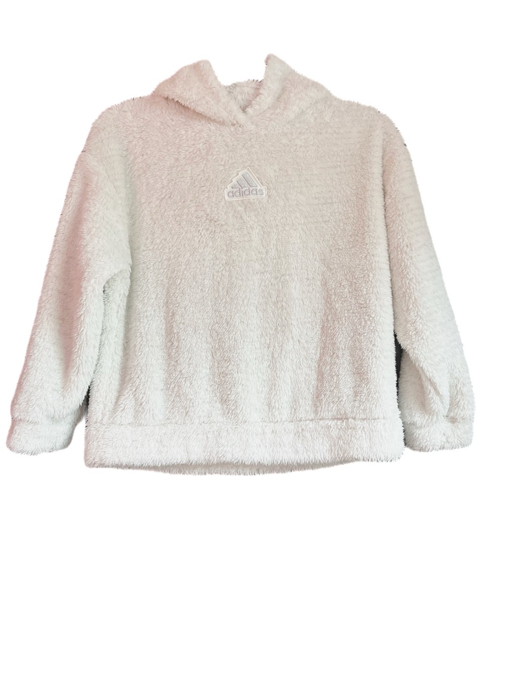 Adidas Girls Cozy Furry Lurex Sharpe Hooded Pullover Fleece Cream White L 14
